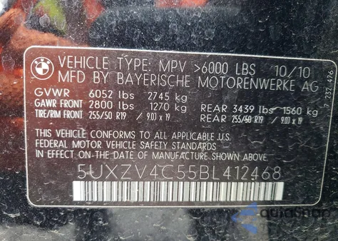 2011 BMW X5 xDrive35I z USA, uszkodzony, nr VIN 5UXZV4C55BL412468